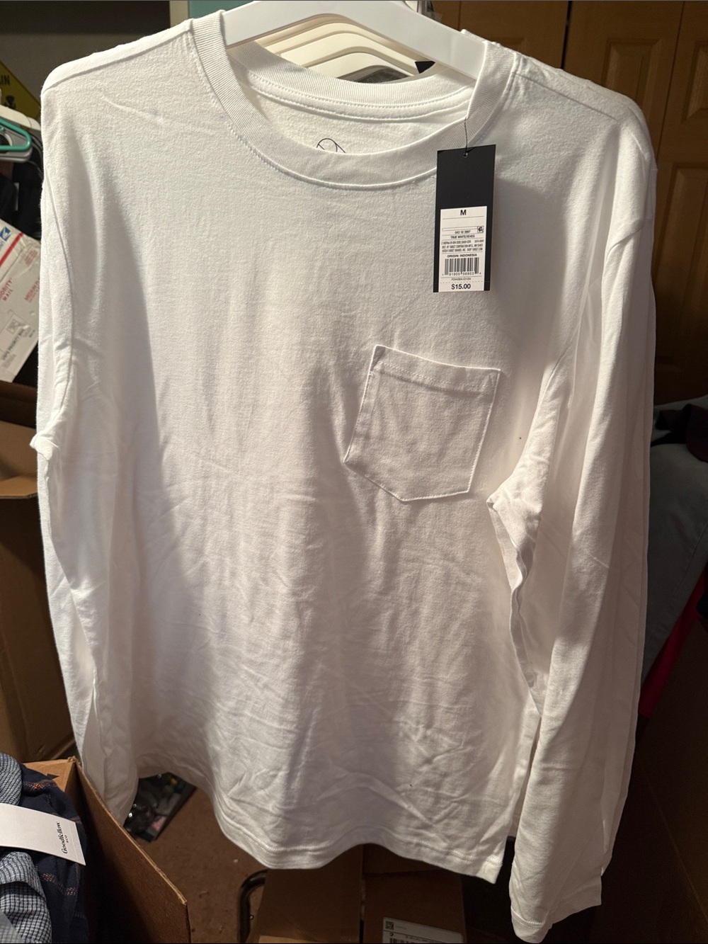 5/$10 Men's White Long-Sleeve Pocket Tee